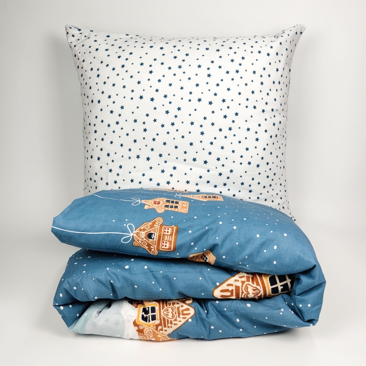 Pościel Świąteczna bawełniana z płótna 160- Piernikowe domki 1328, 2